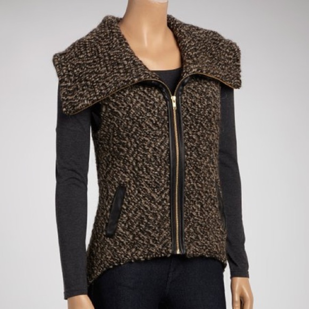NWT Shui Chen Wool & Leather Vest